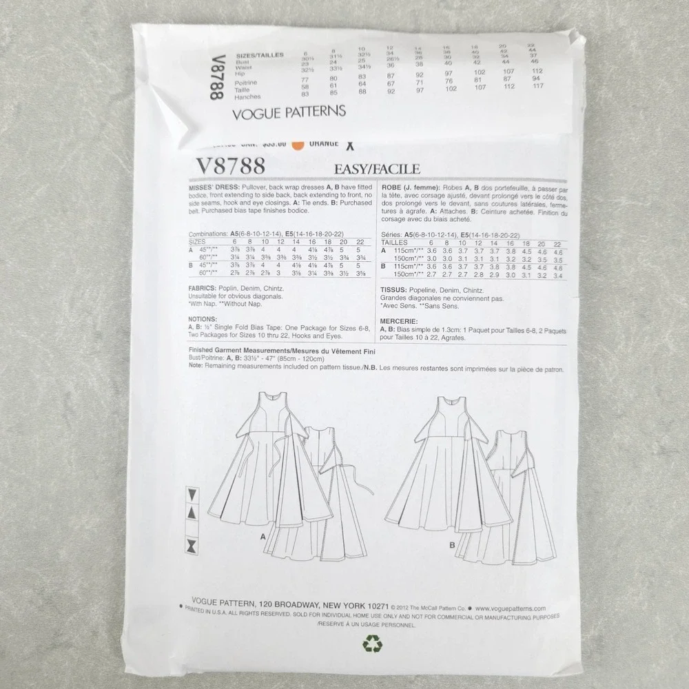 Vogue Vintage Sewing Pattern V8788 1954 Retro Wrap Dress Fit Flare Pinup Sz 6-14